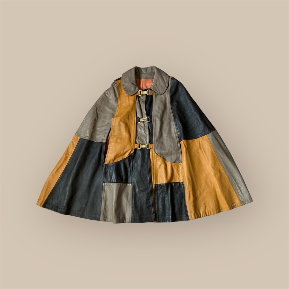 Vintage Leather Multicolor Patchwork Cape